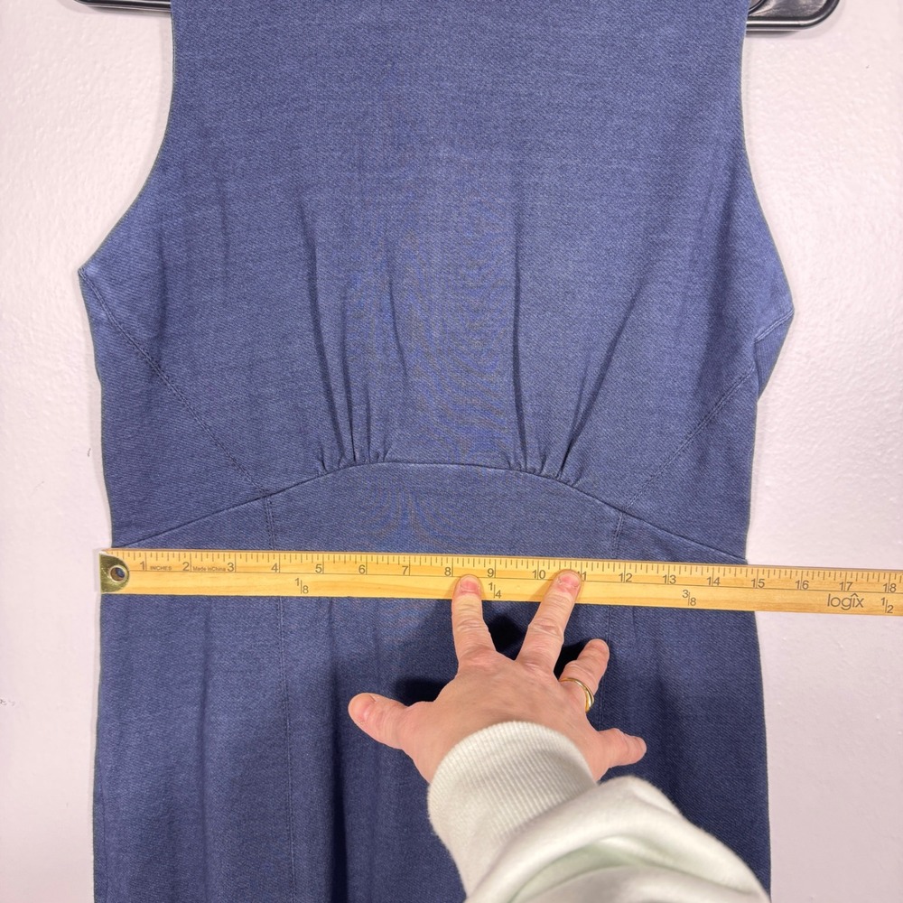 M.M. LaFleur Blue Sleeveless Empire Waist‎ Sheath Dress 6 Cotton Stretch Career - Picture 11 of 12